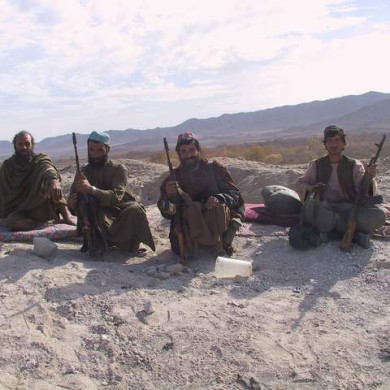 Four of Karzai’s guerrillas at Shawali Kowt, December 2001. Photo: ODA 574 Archives.
