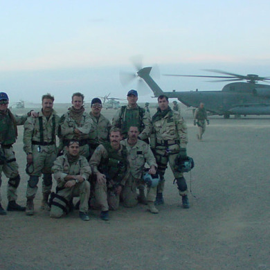Some of the pararescue jumpers and combat controllers who took part in the rescue mission, shown here at Camp Rhino on December 5, 2001. Photo: U.S. Air Force.